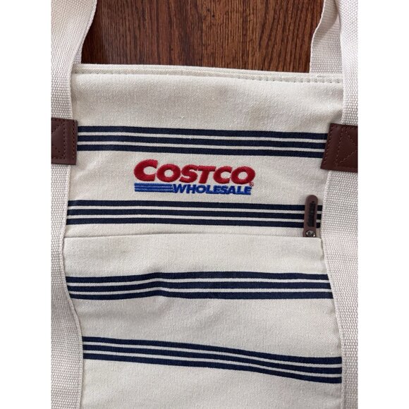 Costco XL Insulated Canvas Bag W/ Stripes Kirkland Coastal Look 17x24” MINT - Picture 2 of 8